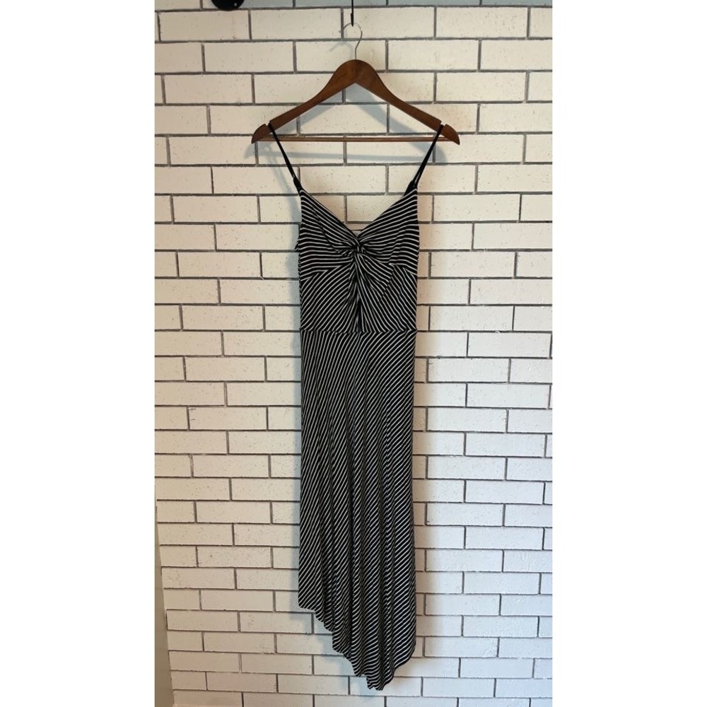 Bailey 44 Striped Twist Front Asymmetrical Midi Dress Black White Small ANT-R718